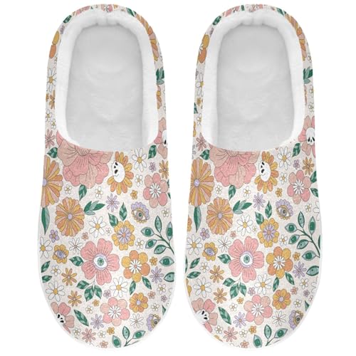 JUNZAN Mistic Garden Eyes Floral Mens House Cotton Slipper Lightweight Memory Foam Bedroom Slippers for Outdoor Funny Presents 6-7