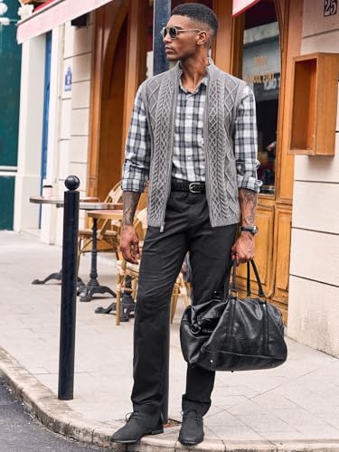 Runcati Mens Full Zip Sweater Vest Cable Knitted Cardigan Stand Collar Casual Sleeveless Sweaters4