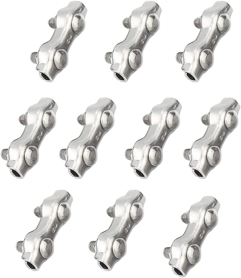 10 Pieces M2 Stainless Steel Duplex Wire Rope Clip Double Bolt Wire Rope Clips 2-Post Cable Clamp Stainless Steel Cable Clamp for 1/16" Diameter Wire Rope