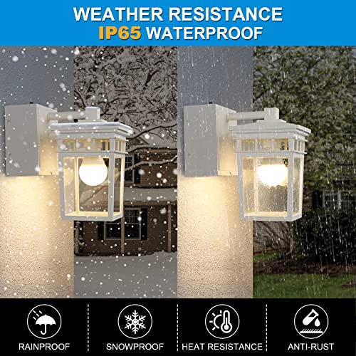 Image of Outdoor Porch Light, Dusk to Dawn Outdoor Wall Lantern with GFCI Outlet | White Waterproof Anti-Rust Exterior Light Fixture with LED Bulb, Outside Sconce Lights for House Garage Patio