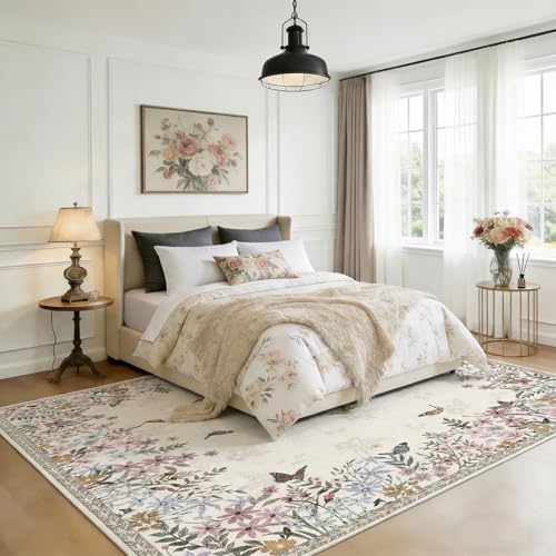 Floral 5x7 Area Rug Machine Washable Soft Print Boho Carpet