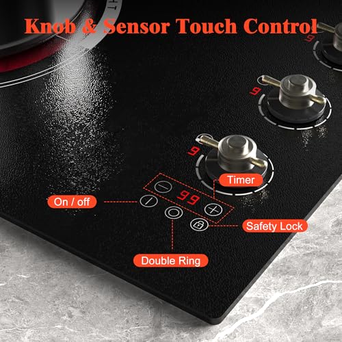 Image of 29.13 Inch Electric Cooktop(Cut-out Size: 29.13 inchx19.3 inch) - 30 Inch 4 Burner Built-in Ceramic Stove 6700W, 240V Electric Cooktop 30 inch Knob Control, Child Lock, Timer, 220V Hard Wired (No Plug)