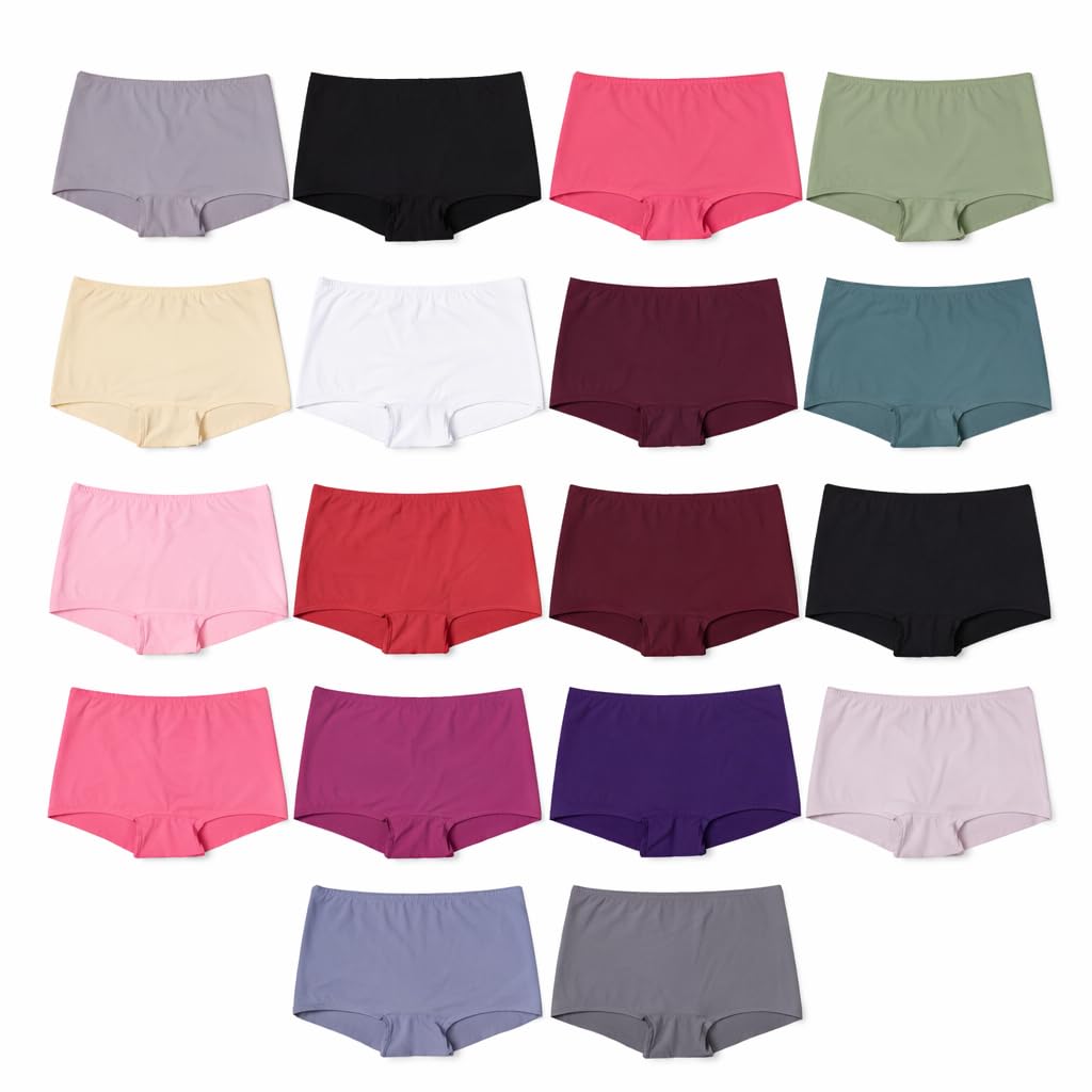 DC' Women's Boyshort Underwear, Multicolor Pack, Seamless Cotton Blend, 3 Pack, Random Color-picture-12