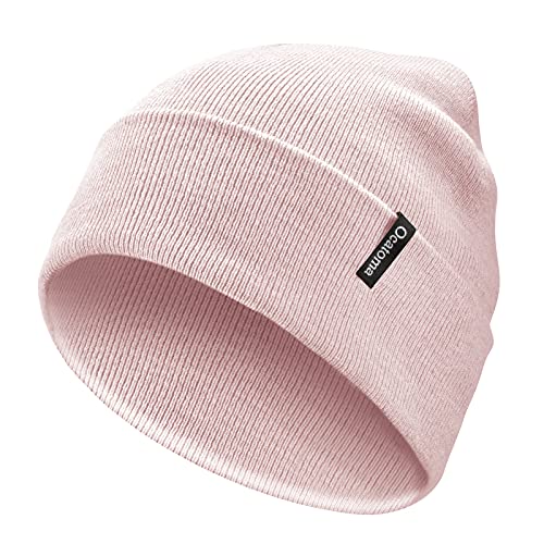 Ocatoma Beanie for Men Women Acrylic Knit Cuffed Slouchy Cute Men's Daily Warm Hat Unisex Gifts for Men Women Boyfriend Him Her, Pink, One size