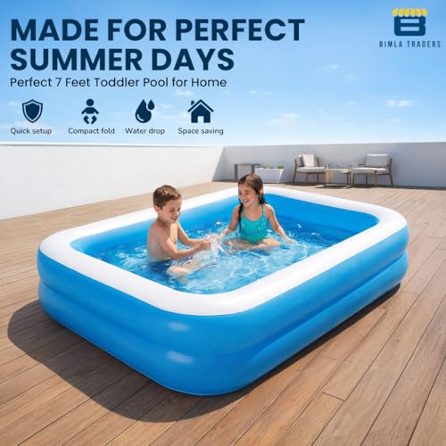 Image of Btag Premium Inflatable Family Swimming Pool for Kids & Adults | Extra-Large 7 Feet 3-Layer Striped Bath Tub Without Pump, 82x59x23 Inch for Home & Outdoor Use