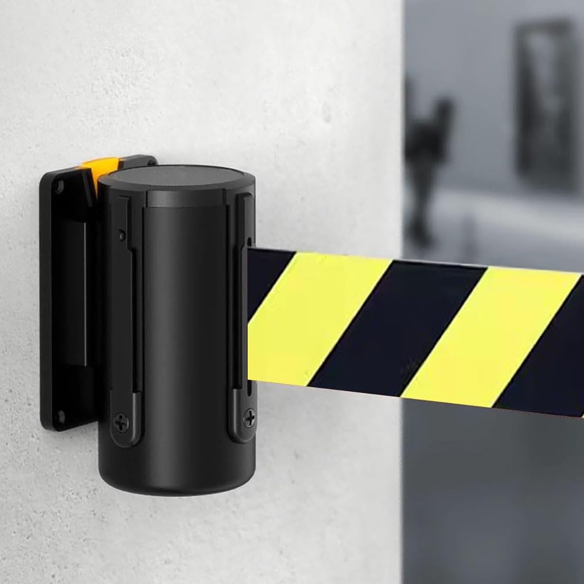 Cinturón Seguridad retráctil con imán Montaje Pared, Color Amarillo y Negro, supermercados, estadios, escuelas, 16,4 pies