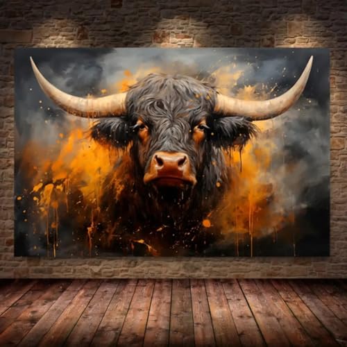Affiche tête de vache noire style rustique chic pour grand salon