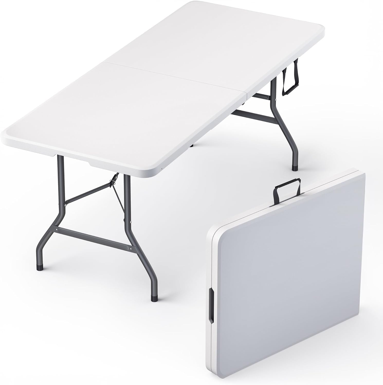 6 Feet Foldable Table with Built in Handle & Steel Legs | Heavy Duty Portable | Perfect for Party, Dining, Wedding, Events, Picnic Indoor, Outdoor, Camping, Utility, Folding (White, 180×75×75cm)