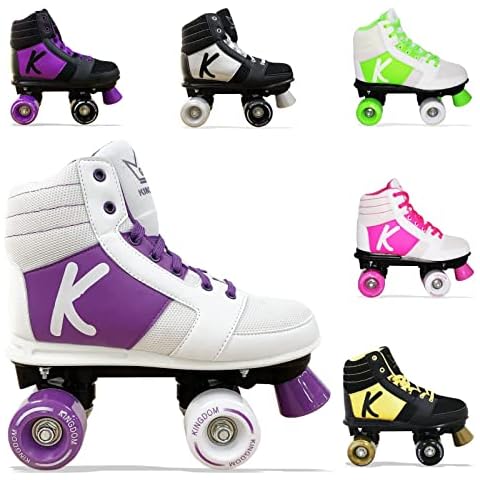 Kingdom GB Candy Quad Wheels Roller Skates For Womens Adults Rollerboots Lightweight Indoor Outdoor White Purple Size 6 UK Cover