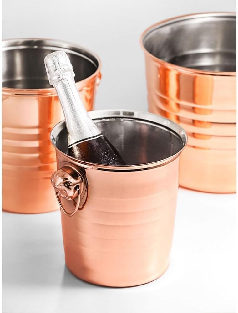 Ice Bucket Thickened Stainless Steel Ice Bucket Bar Champagne Chilled Beer Wine for Cubes Drinks and Wine Cooler(Brown,Small)