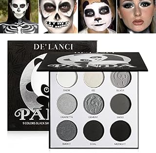 Smokey Eye Eyeshadow Palette Black White Grey Silver, Small Eye Shadow Palette Dark Gray Black Eyeshadow Makeup Palette Long Lasting for Halloween SFX Makeup, Natural Mini Eye Shadow Pallet - Panda