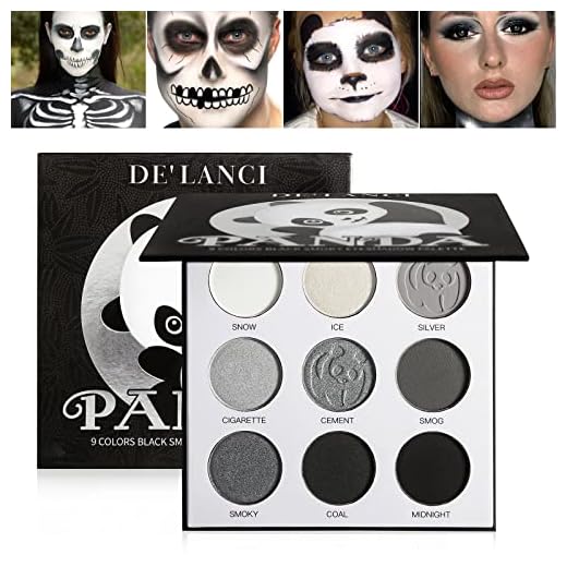 Gray Eyeshadow Palette Black Grey White Silver, Blendable Smokey Eye Eyeshadow Palette,Long Lasting Smoky Eyeshadow for Halloween SFX Clown Skull Goth Makeup Palette Look,Dark Eye Shadow Pallet- Panda