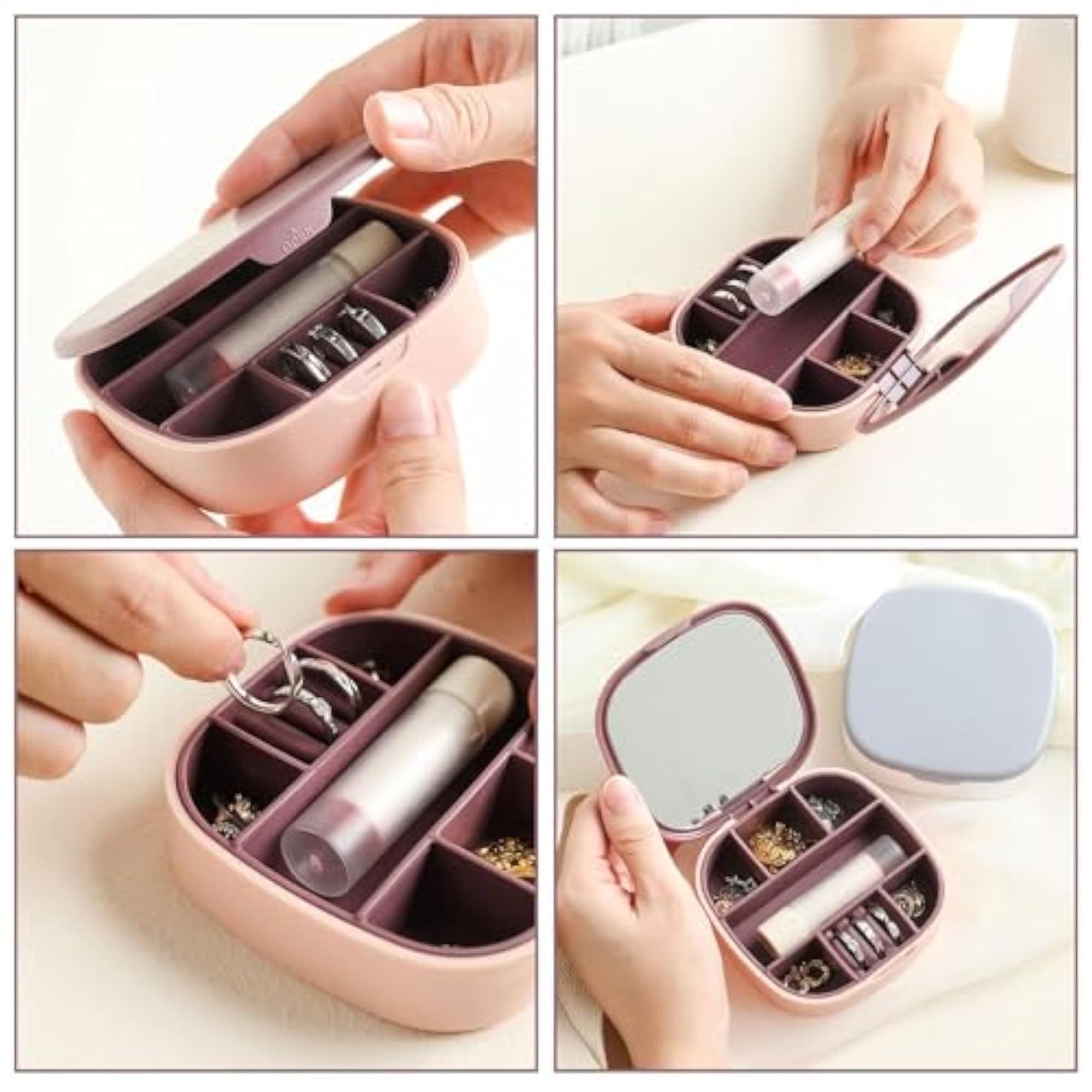 Mini Travel Jewelry Case, 7 Grids Organizer with Mirror