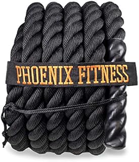 Phoenix Fitness Unisex's RY1096 Battle Rope for Muscle, Strength Building and Weight Loss-Exercise for Toning and Power Training Workouts, Black, 10M