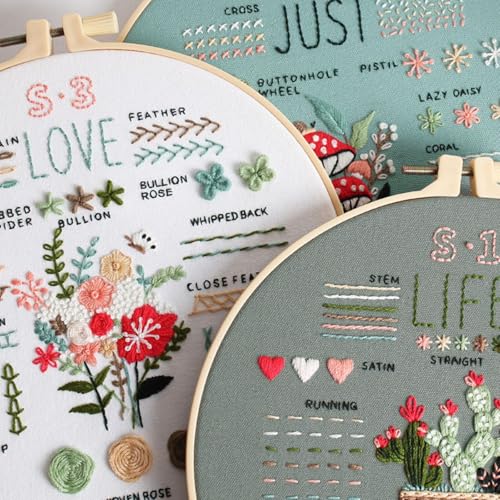 Image of Highkick Embroidery Kit for Beginner, Top 34 Stitches for Embroidery Adults Starter,with Step by Step Illustrations, Patterns
