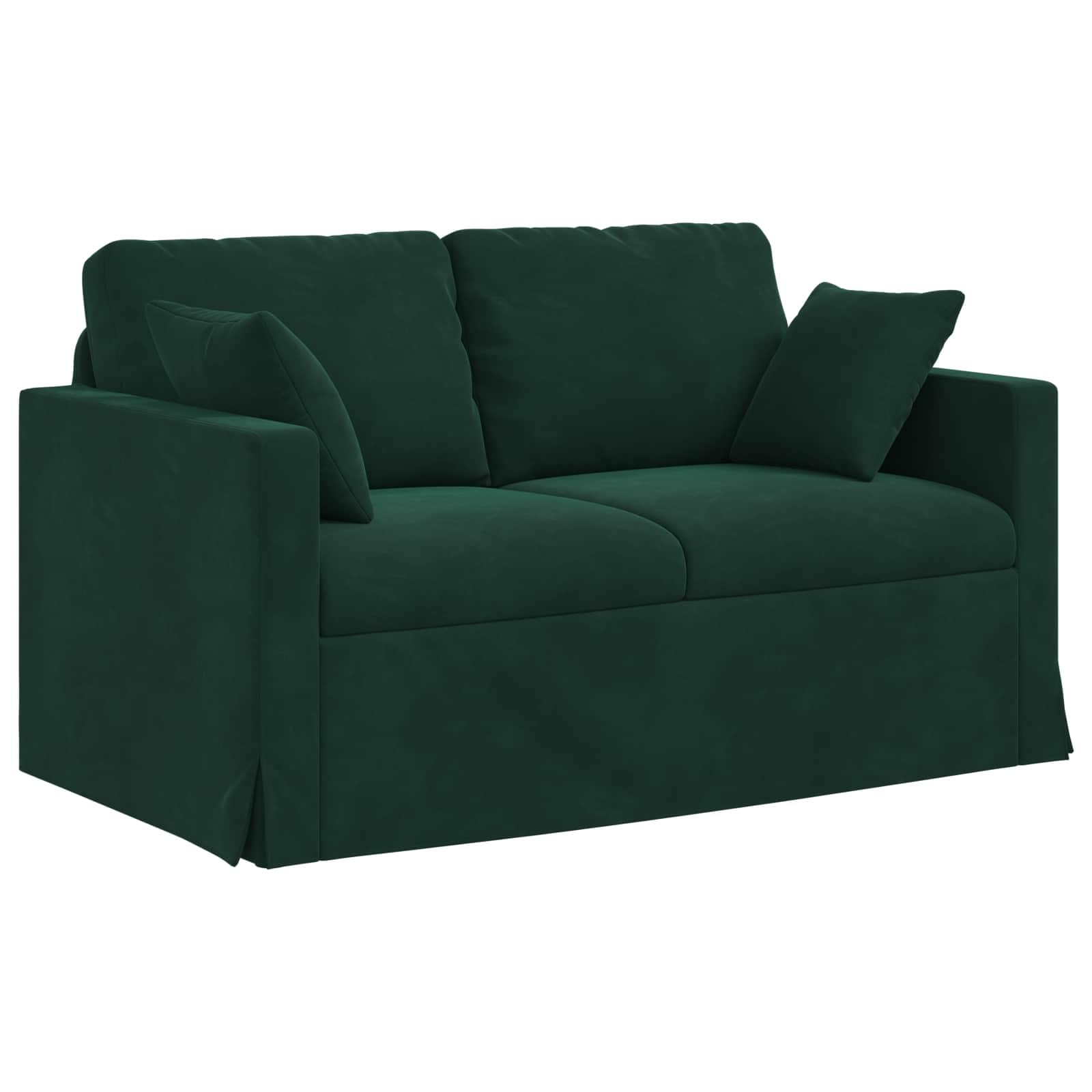 Set di 2 divani in velluto verde scuro con robusta struttura in metallo, imbottito, 138 x 78 x 80 cm, con braccioli e cuscino, per soggiorno e camera degli ospiti