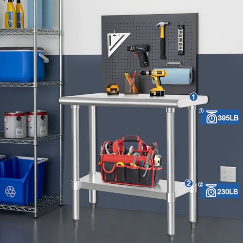 Image of HARDURA Stainless Steel Work Table Commercial 18x36 Inches Kitchen Prep Table and Heavy Duty Commercial Workbench NSF 430 with Undershelf and Galvanized Legs