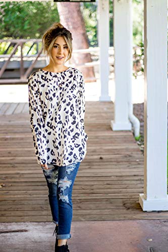 Tickled Teal Women'S Long Sleeve Leopard Knit Casual Loose Sweater Outwear thumb #3