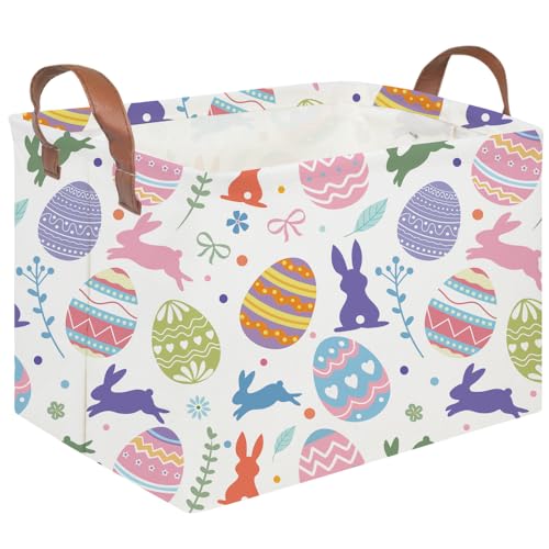 Image of FXOLCSHE Rectangular Easter basket,Nursery Hamper,Collapsible waterproof baby toy storage box for Kids,Toy Organizer,Home Decor,Gift Baskets(Cute egg)