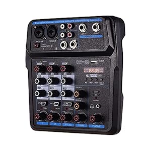 WanuigH Audio-mixer 4 kanalen audiomische BT USB-mengconsole met geluidskaart ingebouwde 48 V fantoomkracht Eenvoudige…