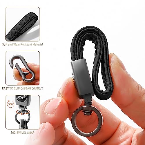 Carabiner Keychain, Universal Heavy Duty Woven Handmade Leather Key Chain, Car Fob Key Keychains with 360 Degree Rotatable Snap Swivel and Anti-Lost D-Ring for Men and Women, Gunmetal - Black3