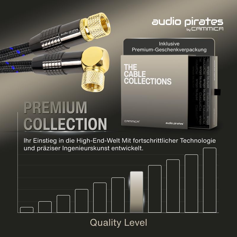 audio pirates Cavo coassiale RG6 – Cavo SAT con connettore F angolare a 90° – Cavo satellitare coassiale a doppia schermatura con diametro di 7 mm – Cavo antenna, cavo coassiale nero/blu (confezione