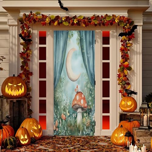 Housse de porte champignon décorative extensible pour entrée 91x249 cm