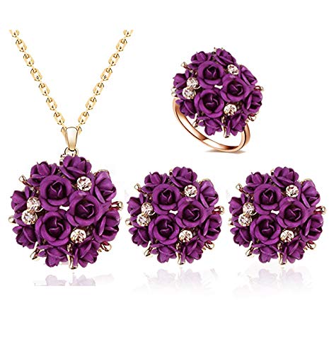 YouBella Jewellery Stylish Gold Plated Floral Necklace Jewellery Set with Earrings and Ring for Women and Girls (Purple) (B07XM3LV85) Amazon Price History, Amazon Price Tracker