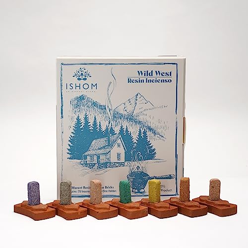 Image of Wild West Smudge Incense 70 Bricks with Holder Combo, 7 Natural Aromatic Fragrances - Copal, Guggal, Benzoin, Frankincense, Olibanum, Labdanum,Patchouli for Meditation & Home Purification