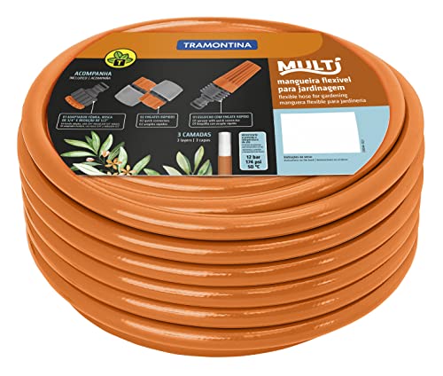Tramontina Mangueira Super Flex com Engates Rosqueados e Esguicho em PVC Laranja, 15M