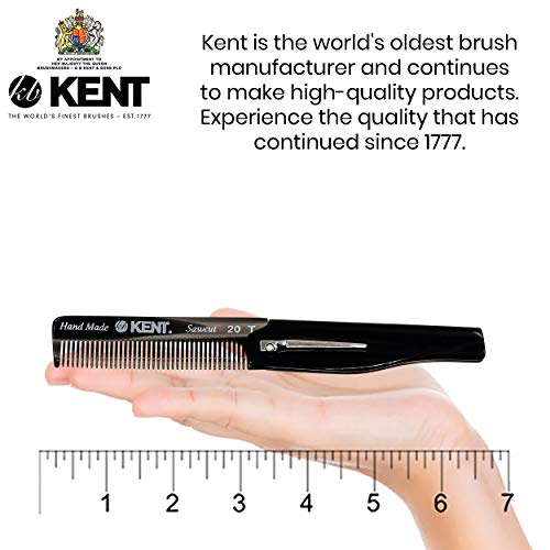 Kent 20T Black Graphite Handmade Folding Pocket Comb For Men, Fine Tooth Hair Comb Straightener For Everyday Grooming Styling Hair, Beard Or Mustache, Use Dry Or With Balms, Saw Cut, Made In England #TOP1