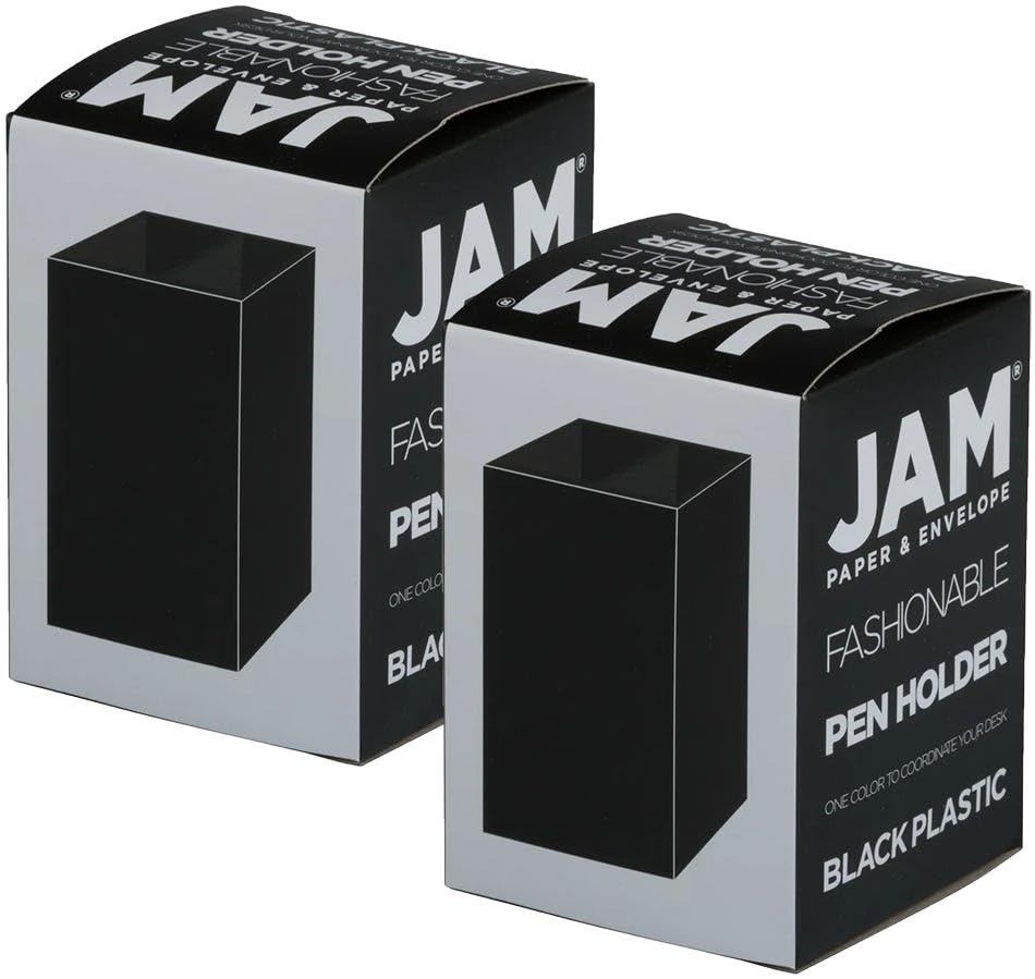 Image of JAM PAPER Plastic Pen Holders - Black Desktop Pencil Cups - 2 /Pack