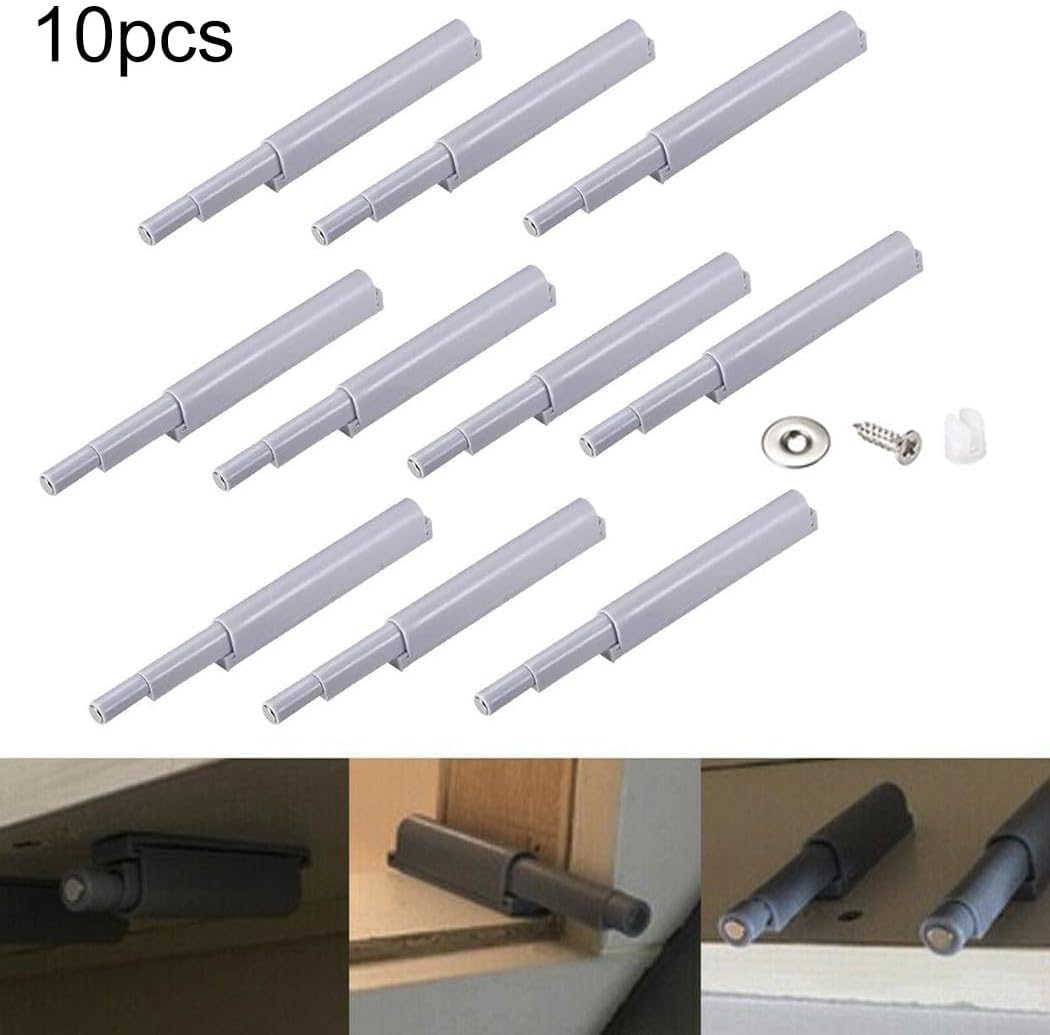 Push to Open Damper Buffer Cabinet Drawer Furniture Hinges, Close Door Catch Latch with Wear-Resisting Rubber Gasket, 10 pcs Set
