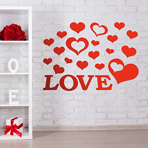 3D Mirror Wall Stickers Love Letter Patterns Mirror Decal Sticker Heart-Shaped Mirror Wall Sticker DIY Home Room Art Mural Decor Removable Living Room Art Valentine's Day Decoration (style2)