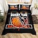 Castle Fairy Basketball Player Bedding Set Queen Size,Sports Games Themed Duvet Cover Set for Children Bedroom Present, Orange Watercolor Ball Microfiber Comforter Cover with 2 Pillowcases