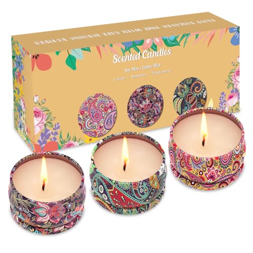 3 Pack Home Scented Candles - Strong Lavender, Vanilla & Rose Candle, 2.5 Oz, 100% Soy, Non-Toxic, Small Candle Set for Aromatherapy & Gifts, Baby Shower Prizes