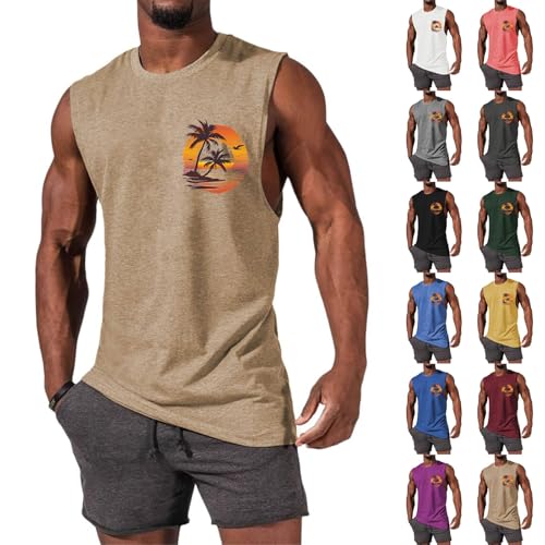 Camiseta Tirantes Hombre Verano con Estampado Playa Palm Beach Tank Top Basic Casual Camisetas sin Mangas Hawaiano Vacaciones Chalecos Deportivos Original Chandal T Shirt para Correr Entrenamiento Gym