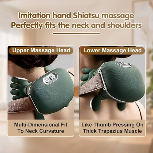 Image of Bionic Heated Neck Massager with 4D Kneading Massage Heads | Wireless, Portable Electric, Deep Tissue, Neck and Shoulder Massager, Adjustable Strap for Back Muscle Relaxation