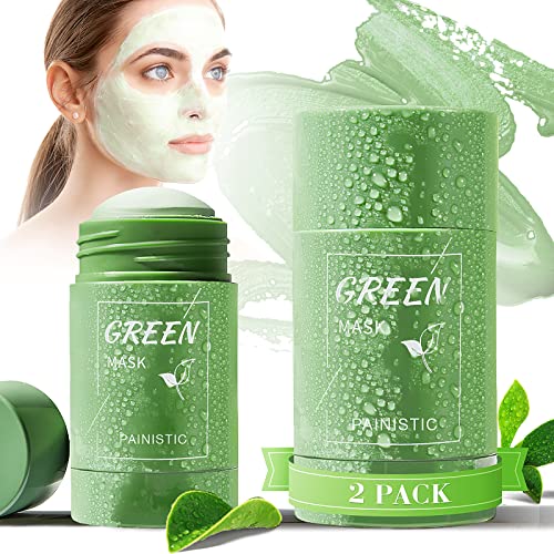 PAINISTIC Green Tea Mask Stick - Blackhead Remover Face Mask Skin Care Clay Mask Poreless Deep Cleanse Oil Control Clean Solid Mask Moisturizing Acne for All Skin Types of Men and Women 2 PCS