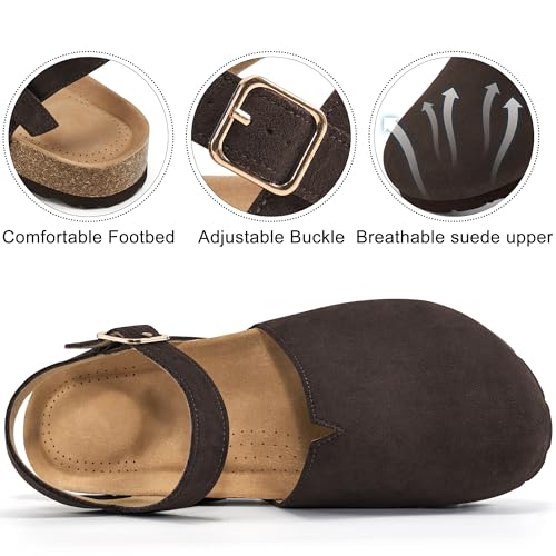 Image of Ecetana Womens Sandals Dressy Summer Closed Toe Flats Comfortable Cork Footbed Casual Walking Shoes