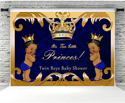 Twin Boys Baby Shower Backdrop Party Decorations 7x5ft Vinyl Royal Prince Photo Booth Backdrop Blue Background for Photography