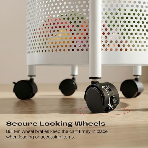 Image of Metal Multi-Purpose Trolley Kitchen Storage Organizer Rack Stand with 360 Wheels | 4 Layer Round Design | Kitchen Accessories Items for Fruit Vegetable Onion Rack for Kitchen (White)