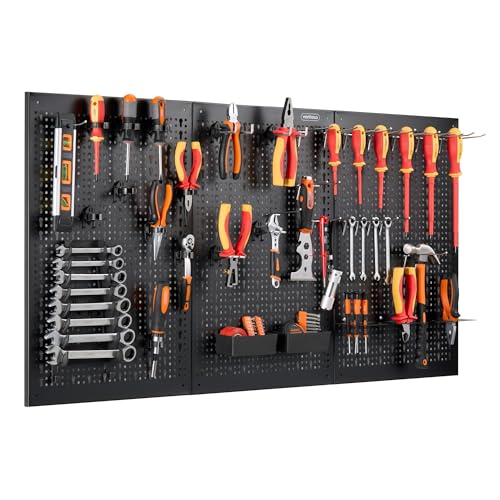 VonHaus Tool Pegboard - 44pc - Shed and Garage Wall Storage Board - Secure Organiser Wall Mounted for Hand Hammer, Screwdrivers, Wrenches, Spanners, Bits - Tool Board