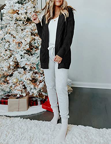 MEROKEETY Women's 2025 Long Sleeve Cable Knit Cardigan Sweaters Open Front Fall Outerwear Coat Pockets3