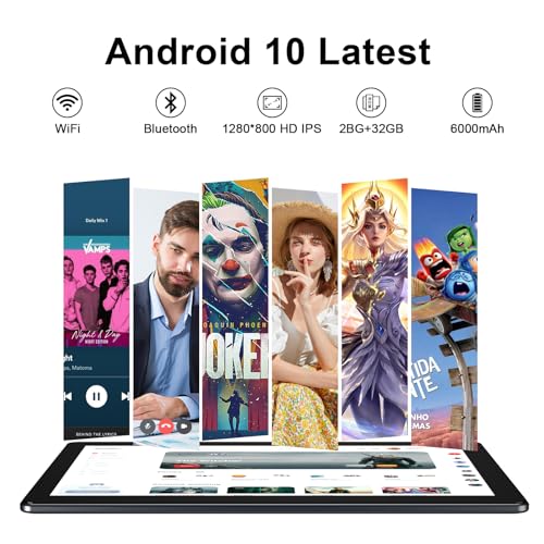 Image of 10 Inch Tablet, Android Tablet with 64GB Storage, 6000mAh Battery, HD IPS Display, Dual Camera, WiFi, Bluetooth, GMS Certified, Black