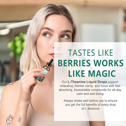 Image of L Theanine Liquid Drops, Pure L-Theanine 400mg for Adults and Kids, Organic High Absorption L Theanine Supplement, Natural Focus Supplement, Non-GMO | Gluten Free | 30 Servings