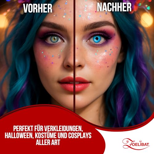 Zoelibat farbige Kontaktlinsen blau ohne Stärke, Electro, 1 Paar Wochenlinsen, weiche Augenlinsen für Halloween, Karneval und Fasching
