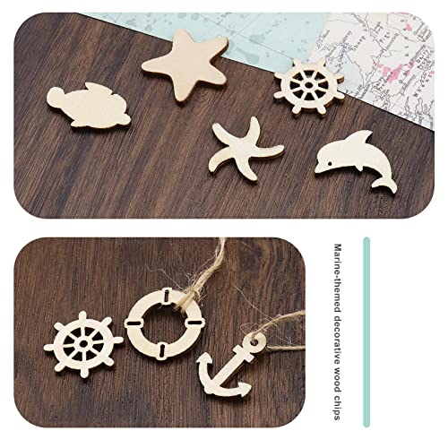 OTOTEC 100PCS Sea Animal Wooden Pieces Dolphin Starfish Seahorse Wood Chips Decorative Wooden Slices Embellishments for DIY Scrapbooking Card Making Crafts - Image 2