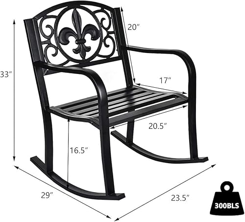 Miniatura 3 de Grepatio Mecedora para patio al aire libre, muebles de hierro fundido forjado, sillas mecedoras de metal para terraza, patio trasero o jardín con