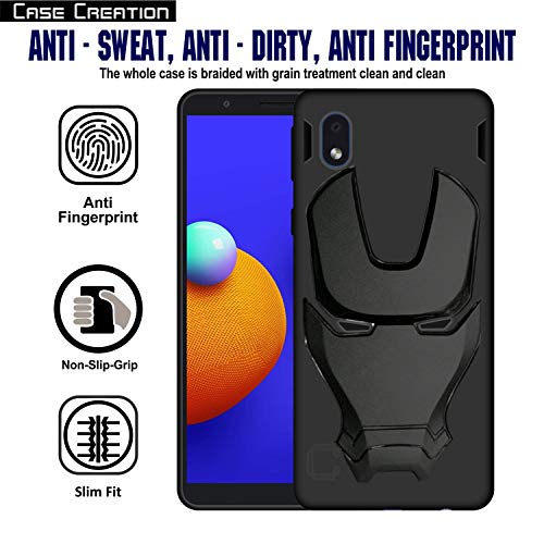 Image of COVERLY Official 3D Smooth Feel Avenger Logo Mask Soft Rugged Grip Iron Man Engraved Cartoon Movie Engraved Silicone Rubber Matte Back Cover for Samsung Galaxy M01 (2020) - Black